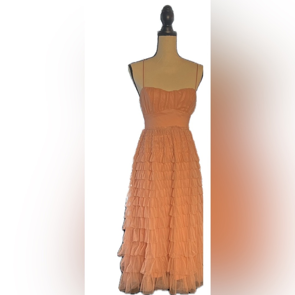 Vintage Style Tulle Tiered Dress- Blush
